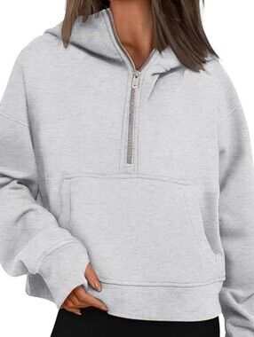 Women’s Light Gray Half-Zip Scuba Oversized Hoodie